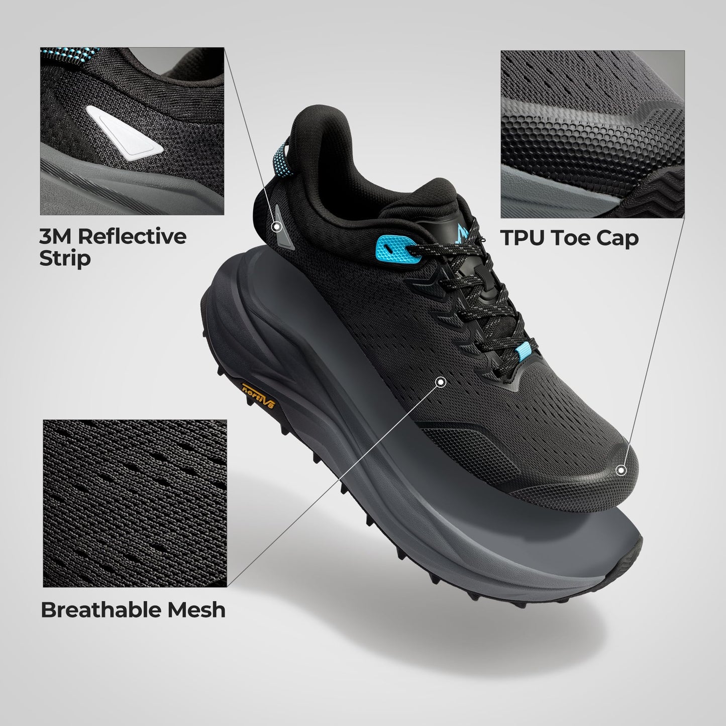 NORTIV 8 Men's Wide Toe Box Trail Running Shoes Cushioned Walking Barefoot Workout Cross Training Gym Shoe Casual Sneakers Whitney,Size 9,Black,SNRS25001M