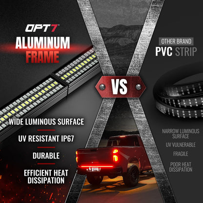 OPT7 48'' Redline Triple Row LED Tailgate Light Bar w/Sequential Red Turn Signal - Weatherproof Rigid Aluminum Frame Light Strip for Maverick Colorado - Full Function Reverse Brake Running
