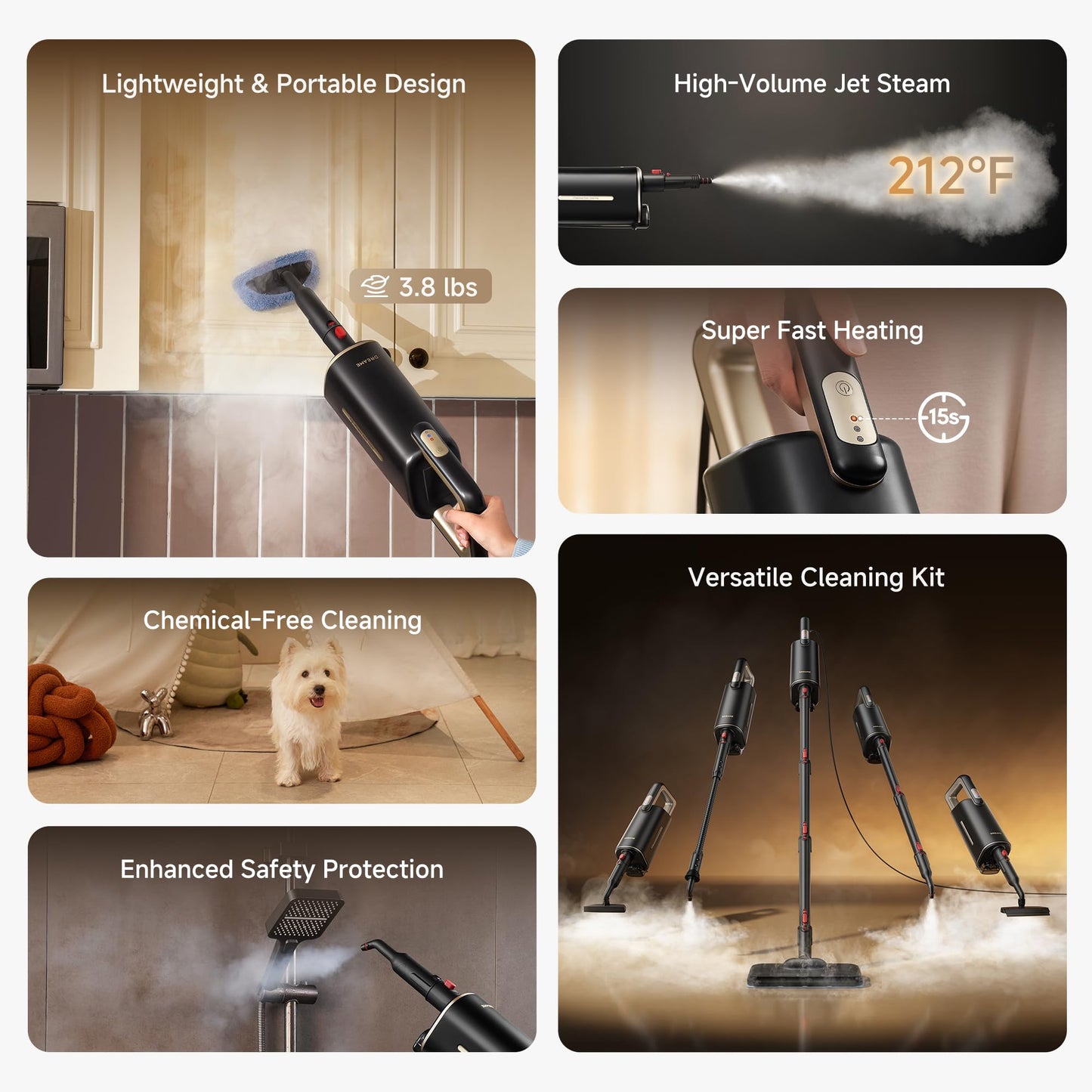 DREAME SH10 Steam Mop with Detachable Handheld Steamer, 13-in-1 Portable Steam Cleaner, 3.8 lbs Lightweight Body, 15sec Steam-Up, 212℉ Steam Cleaning, 350ml Water Tank, Safety System
