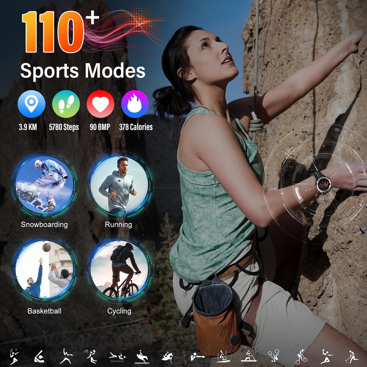 Military Smart Watches for Men with Bluetooth Call, 1.39"HD Tactical Fitness Watch, 24/7 Heart Rate Sleep Monitor, Smart Watch for Men 110+ Sport Modes,30Day,IP68 Waterproof Smartwatch for Android iOS