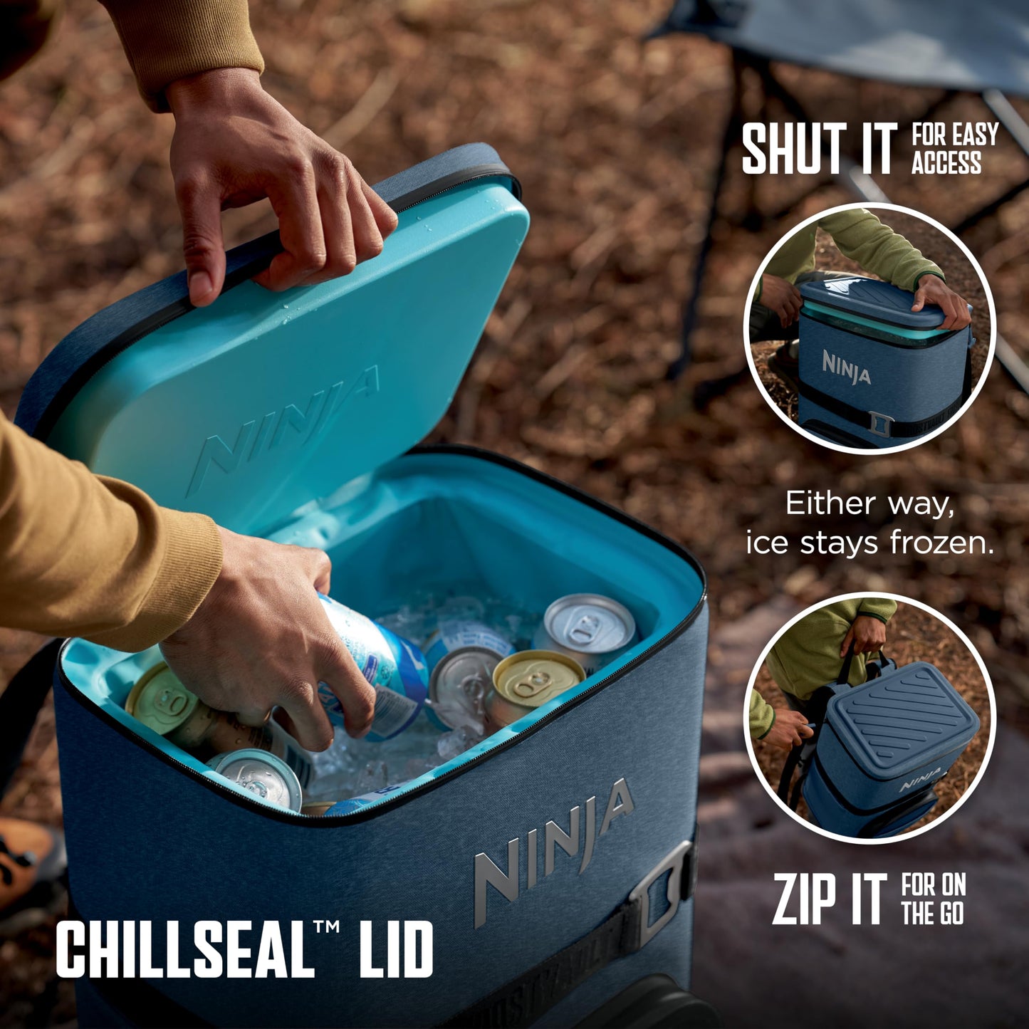 Ninja FrostVault™ Go 36-Can Backpack Cooler, Dry Storage, Lakeshore Blue