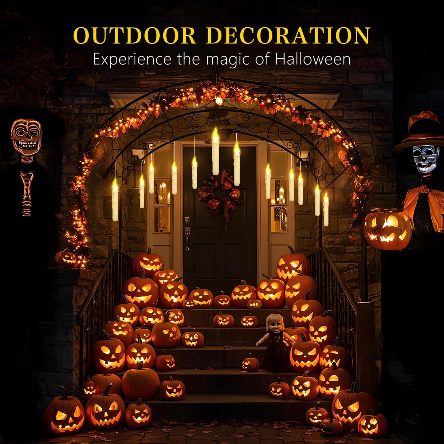 Halloween Decorations, 12PCS Floating Candles with Magic Wand Remote, Battery Operated Flameless LED Candles Halloween Decor for Halloween Spooky Theme Indoor Outdoor Décoration, Warm Light