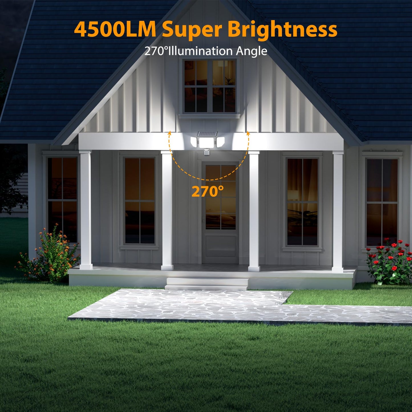 Onforu 4500LM Solar Lights Outdoor, 3 Heads Security Lights with Remote Control, IP65 Waterproof Motion Sensor Lights, 3 Modes Flood Lights for Wall, Porch, Yard, Outside (2, Black)