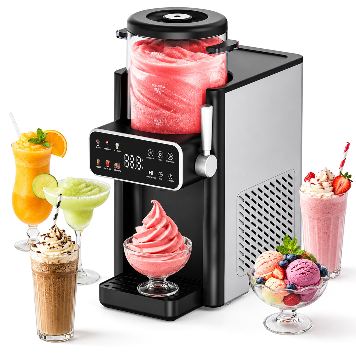SiroSage Slushie Machine for Home, No Ice Needed Ice Cream Maker, Black