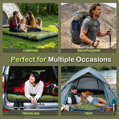 Camping Sleeping Pad, TocsQron Self Inflating Sleeping Mats with Pillow Carry Bag ＆ Built-in Foot Pump, Camping Air Mattress for Beach Backpacking Tent Hiking Traveling Picnic (Green and Blue)