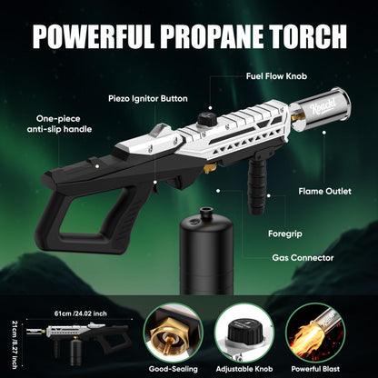 KOACKL Propane Torch Gun - Propane Torch Head with Igniter, Adjustable Flamethrower Blow Torch for BBQ, Searing Steak, Barbecue Tools, Meat Smoker, Cooking, Grill & Charcoal Starter