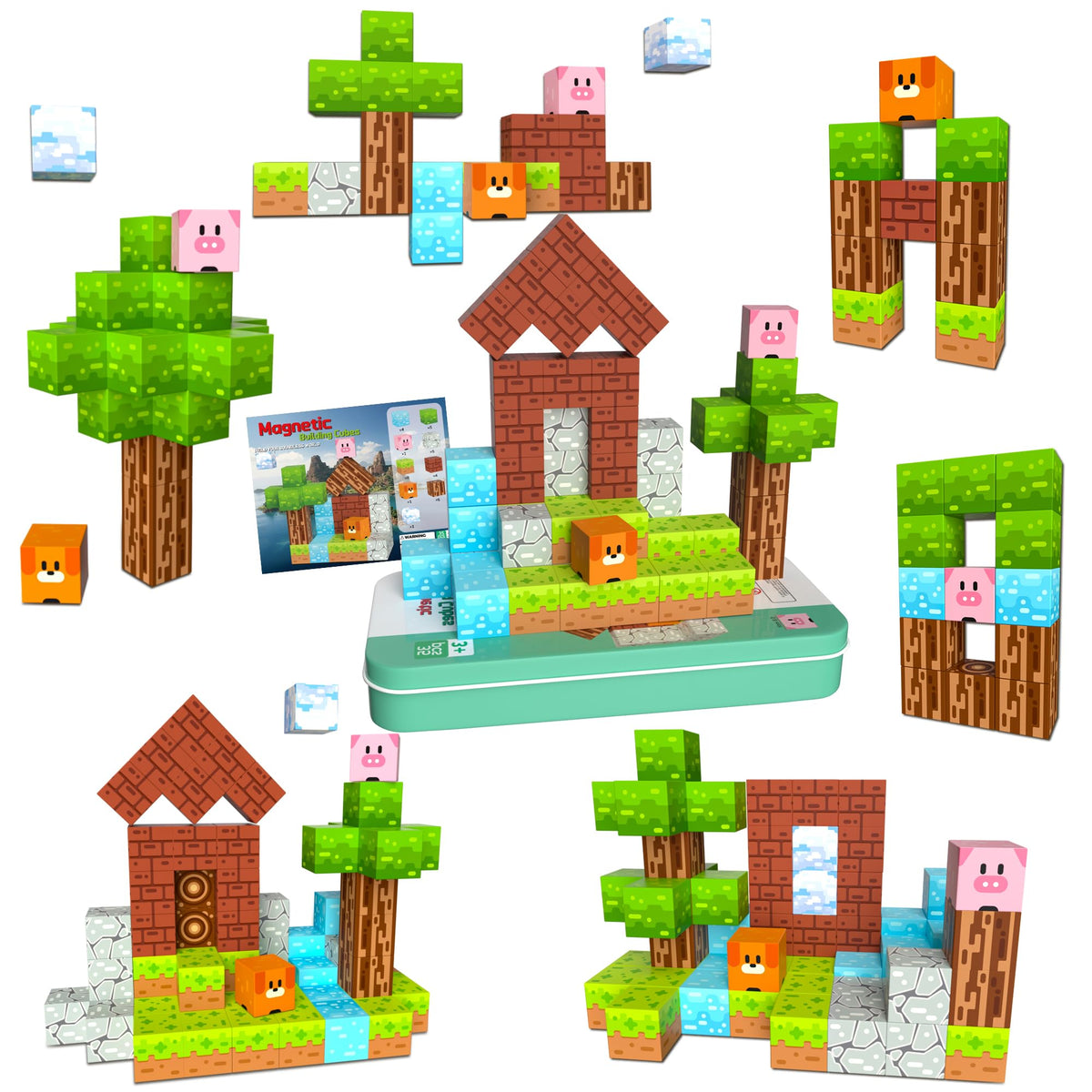 Magnetic Blocks Magnetic Building Blocks Cubes - 35PCS Tin Box Magnet Toys Travel Set STEM Educational for Kids Ages 4-8, 6-8, 8-12 Year Old Boys and Girls Birthday Christmas