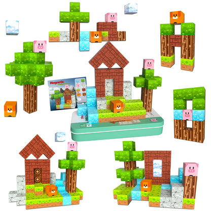 Magnetic Blocks Magnetic Building Blocks Cubes - 35PCS Tin Box Magnet Toys Travel Set STEM Educational for Kids Ages 4-8, 6-8, 8-12 Year Old Boys and Girls Birthday Christmas