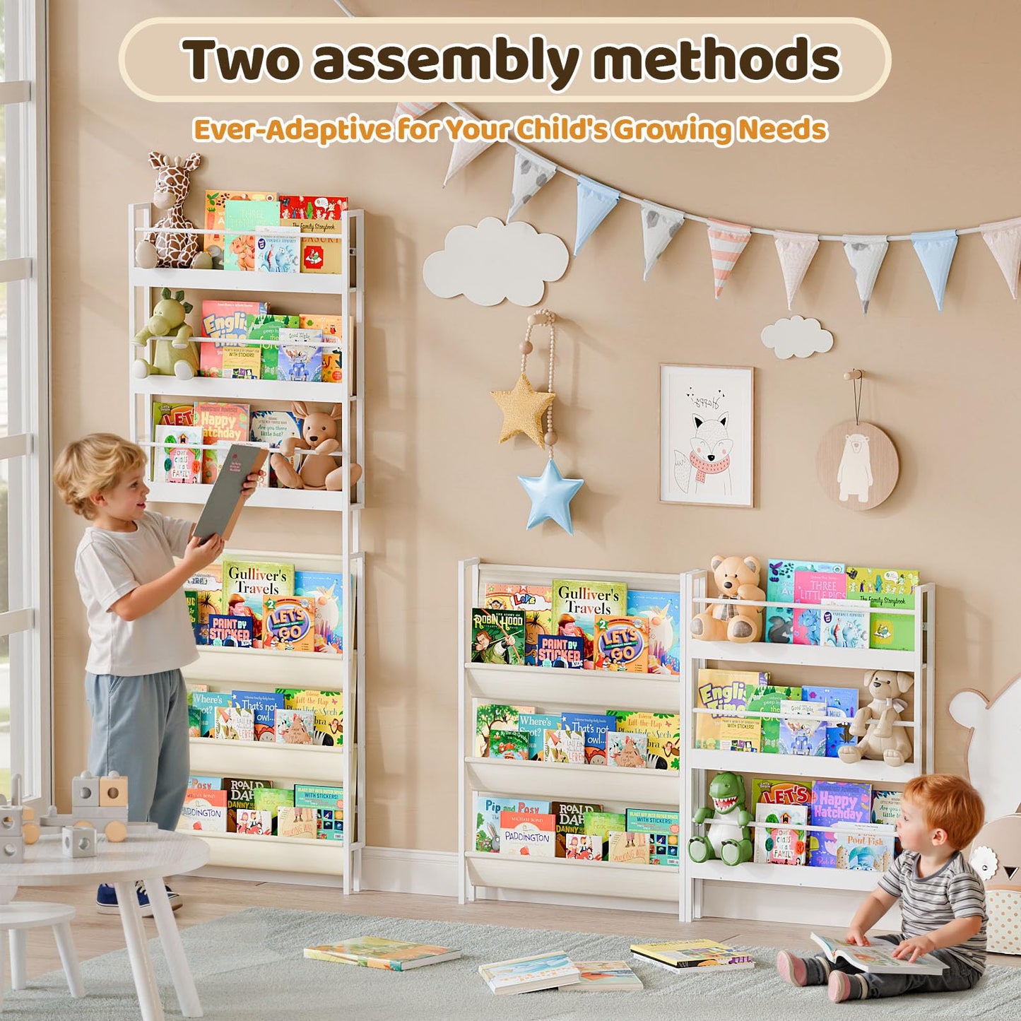 HAVLOTII Kids Bookshelf - 6-Tier Wall Mounted Book Shelf for Kids Rooms, Modern Style, Childrens Bookcases
