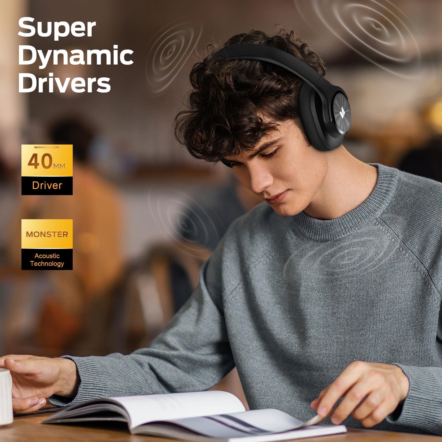 Monster Mission 200 Wireless Headphones Bluetooth 5.4-3 EQ Modes, 60H Playtime, HiFi Stereo Low Latency, Deep Bass, Foldable Lightweight for PC/Mac/Cellphone (Black)