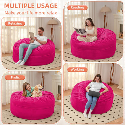 HABUTWAY 3FT Bean Bag Chair, Bean Bag Chair Adult with Velvet Cover,Beanbag Chair with Filler，Giant Bean Bag Chairs for Dorm Room, Living Room, Pink