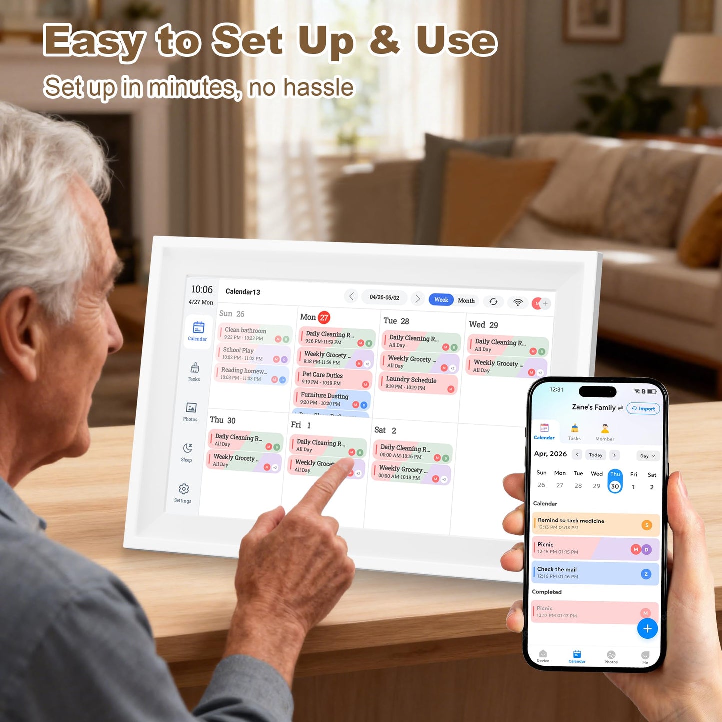 Telonixium Smart Digital Calendar 10.1 Inch Touch Screen Desk Display