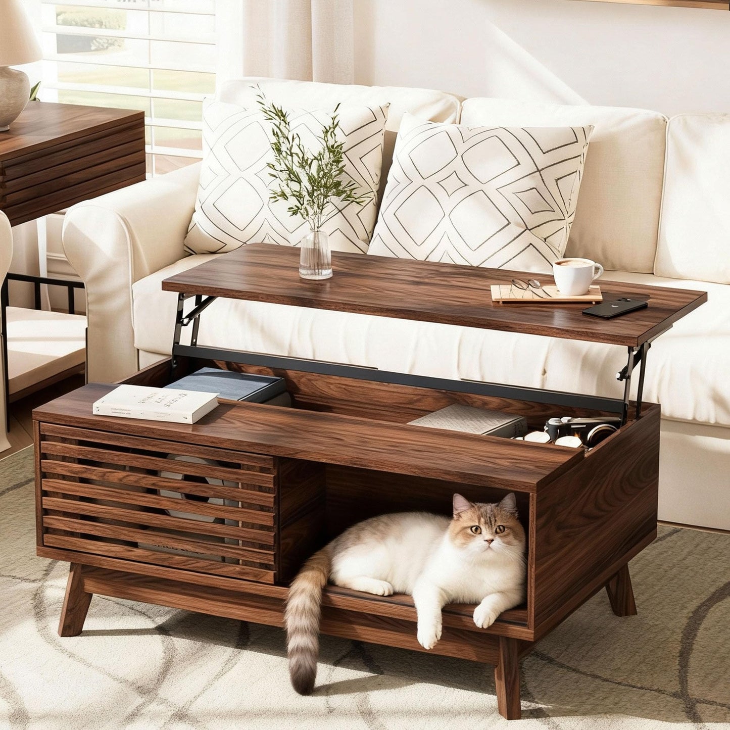 HAIOOU Lift Top Coffee Table with Storage for Living Room 35.4" Walnut