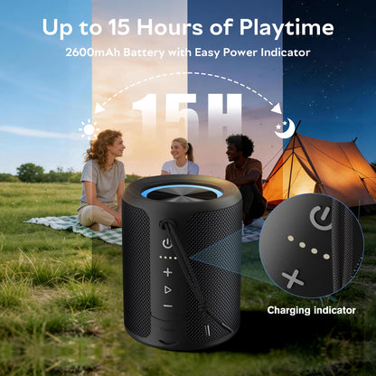 DUDGSIS Portable Bluetooth Speaker Wireless, IPX7 Waterproof Dustproof Mini Speakers, 20W Loud Bass Stereo, 15H Playtime, BT5.3 & TWS, RGB Light, for Outdoor/Shower/Home/Party, Stocking Stuffers