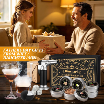 Fathers Day Gift Ideas for Husband, Gifts for Men Whisky Smoker Kit for Bourbon, Anniversary Birthday Gift for Dad Him Husband Grandpa, 6 Flavors Wood Chips for Old Fashioned Smoker Kit (No Butane)