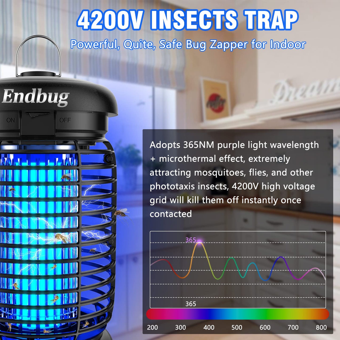 Endbug Bug Zapper Outdoor with LED Light, 4200V Mosquito Zapper Outdoor, IPX5 Waterproof Electric Bug Zapper, 2-in-1 Fly Zapper Fly Trap Indoor Outdoor for Patio Garden Backyard Home, Plug in