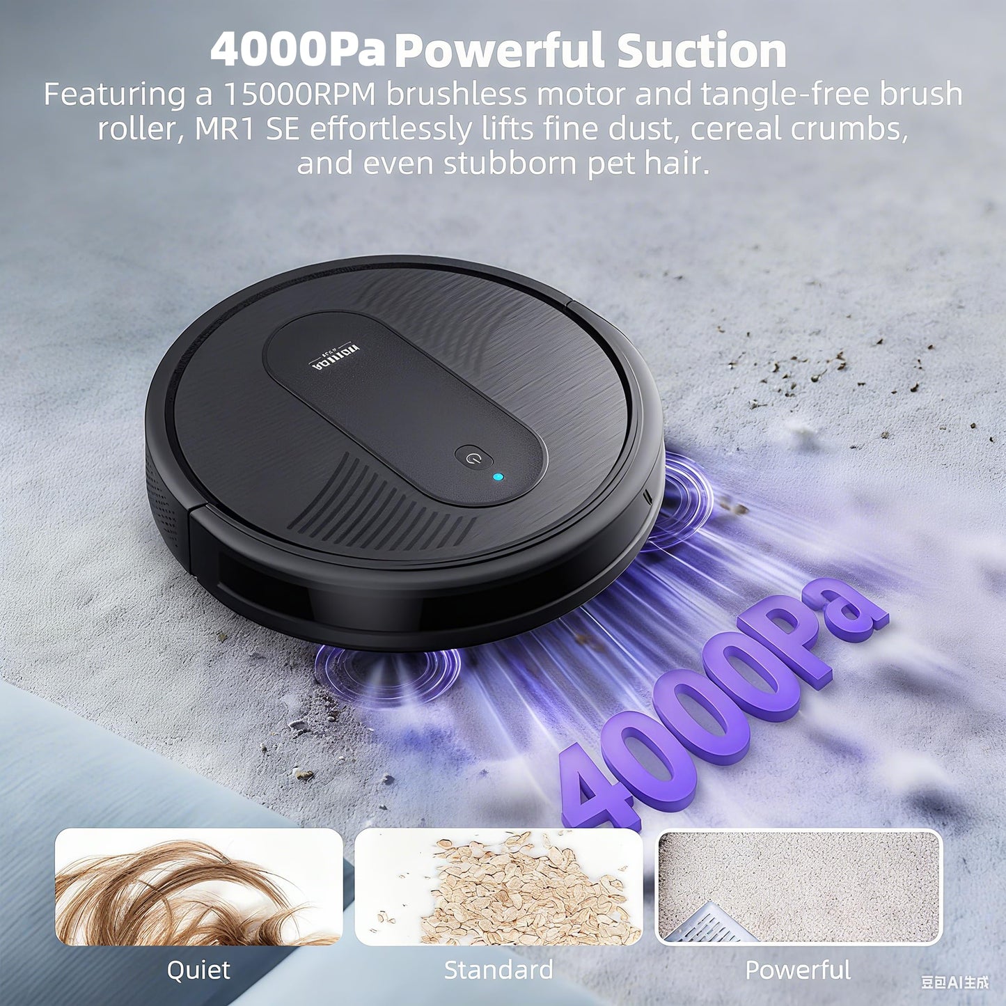 MONSGA Robot Vacuums and mop, 4000Pa Powerful Suction with Self-Charging, 140Mins Runtime, RemoteApp/Voice Control, Ideal for Pet Hair, Hard Floor, Low Pile Carpet (Black)