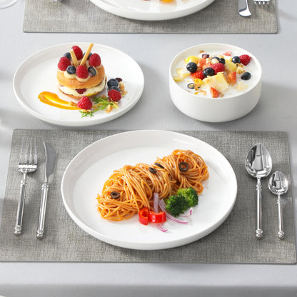 MALACASA Plates and Bowls Sets, 12 Pieces Porcelain Dinnerware Sets Dishware Sets Chip Resistant Ceramic Dish Set Dining Dinner Ware Service for 4, White, Series Luna