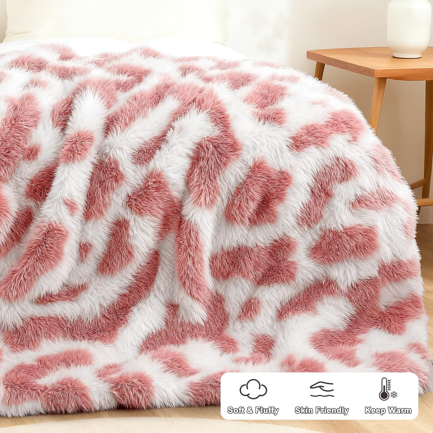 Cow Print Throw Blanket for Couch - Luxury Soft Shaggy Faux Fur Blanket, Cute Fuzzy Plush Cozy Fluffy Blankets for Girls Women, Warm Comfy Bed Sofa Decor, Birthday Gifts,50"x60"(Cow Print Pink)
