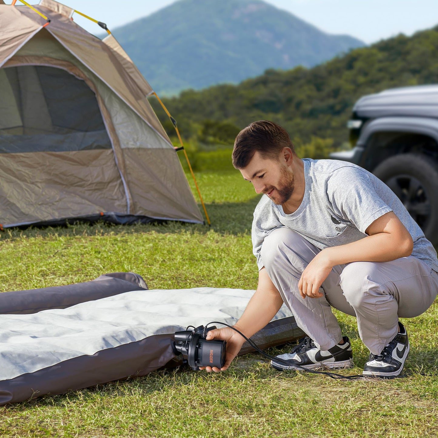 AstroAI Portable Air Pump for Inflator/Deflator - 110V AC/12V DC Air Mattress Pump, Electric Air Pump with 3 Nozzles, Suitable for Outdoor Camping Air Bed, Pool Toys, Swimming Ring