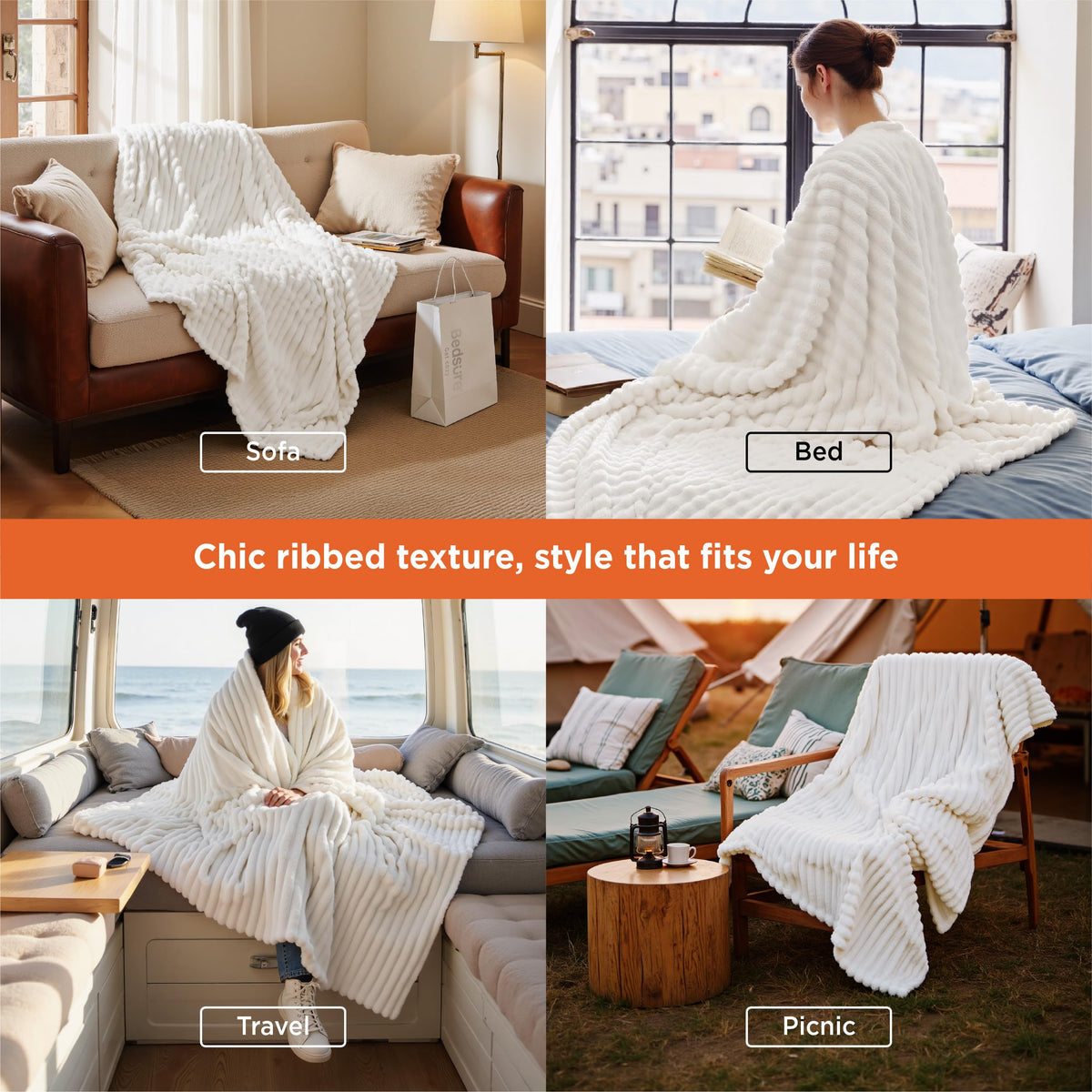 Bedsure Throw Blankets Room Decor - Women Birthday Gift, Soft Fluffy Fleece Cozy Fuzzy Plush Warm White Blanket for Couch Sofa Bed, Bedroom Livingroom Decor, Gifts for Friends, 50x60