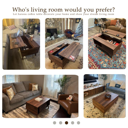 HAIOOU Lift Top Coffee Table with Storage for Living Room 35.4" Walnut