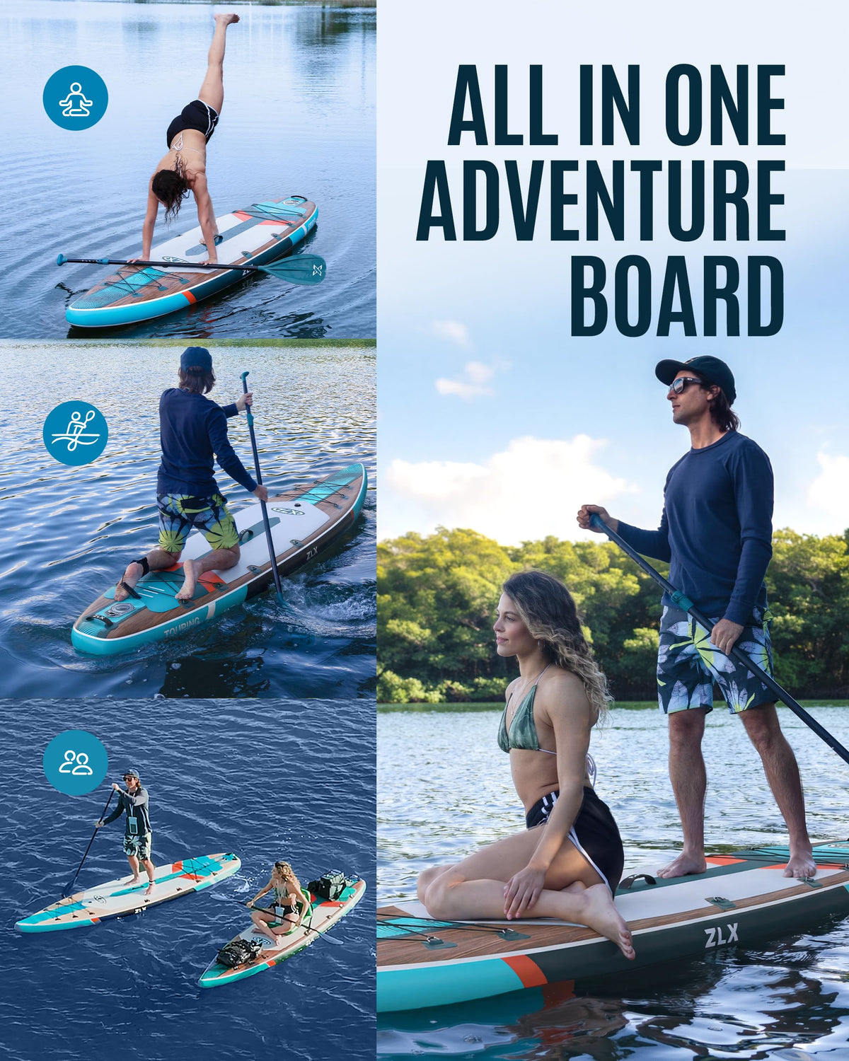 ZLX 11'6" Inflatable Paddle Board, Super Wide Stand Up Paddleboard with Removable Center Fin for Stability & Speed, Touring SUP with Accesssories for All Skill Levels, 500LBS