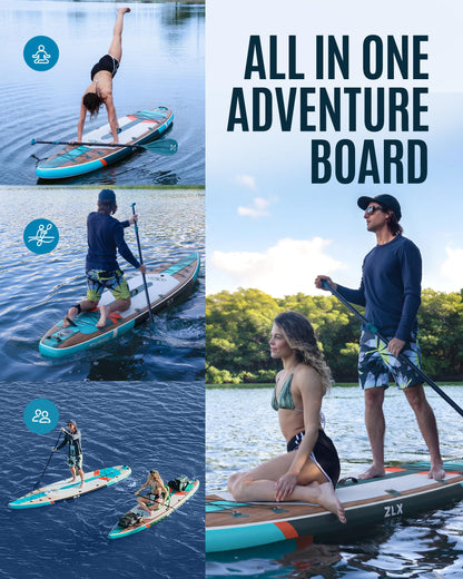 ZLX 11'6" Inflatable Paddle Board, Super Wide Stand Up Paddleboard with Removable Center Fin for Stability & Speed, Touring SUP with Accesssories for All Skill Levels, 500LBS