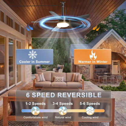 Phylluz 42 Inch Waterproof Outdoor Ceiling Fan with Light, Modern Ceiling Fans with 3 Colors LED Light, App & Remote Control, Quiet DC Motor, for Patios Gazebo, Black
