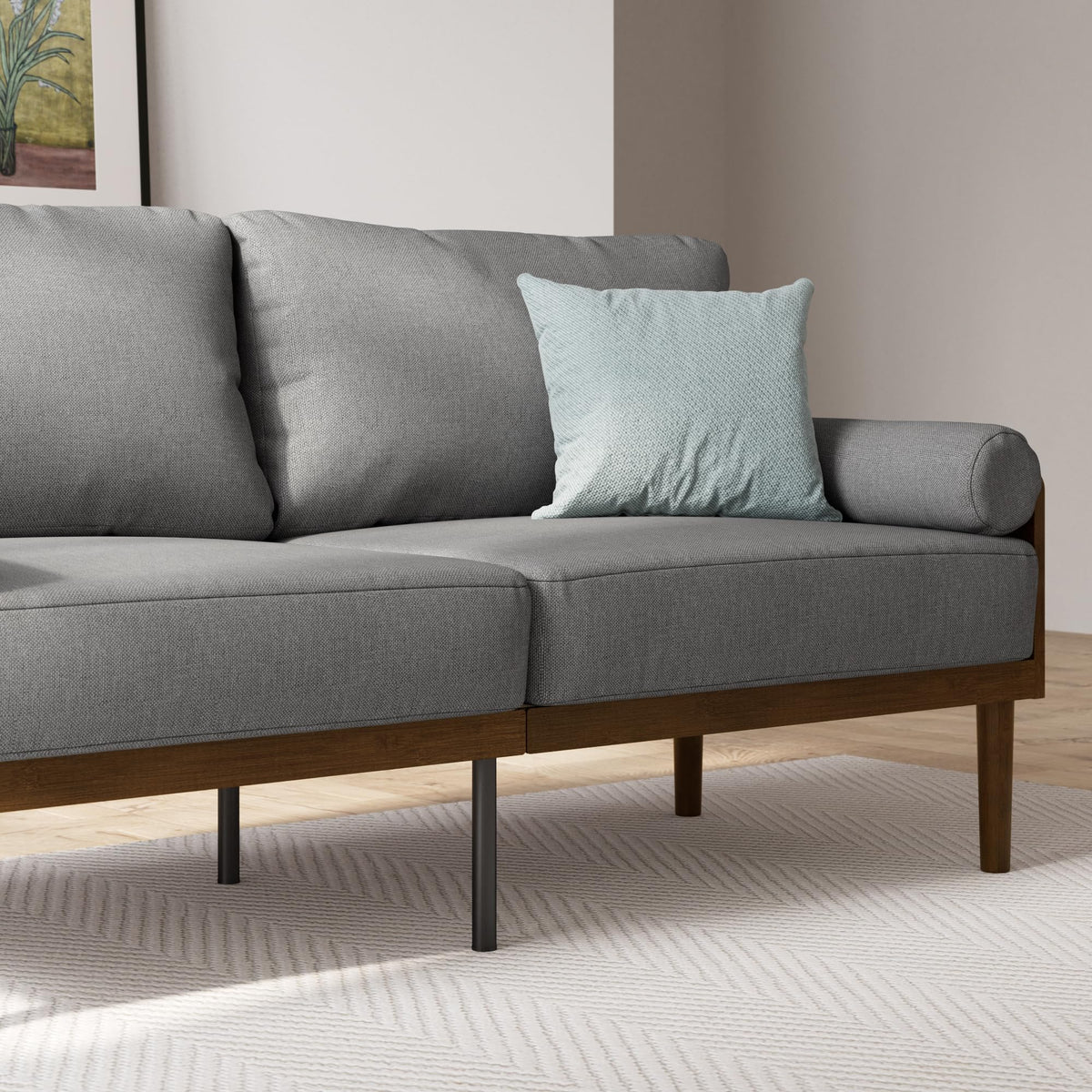 Zinus 68 Inch Sofa - Denzel Bamboo Sofa - Affordable Couch for Living Room, Office, and Play Room, with Sustainable Bamboo and Durable Steel, Easy Assembly, Dark Grey