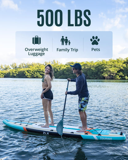 ZLX 11'6" Inflatable Paddle Board, Super Wide Stand Up Paddleboard with Removable Center Fin for Stability & Speed, Touring SUP with Accesssories for All Skill Levels, 500LBS