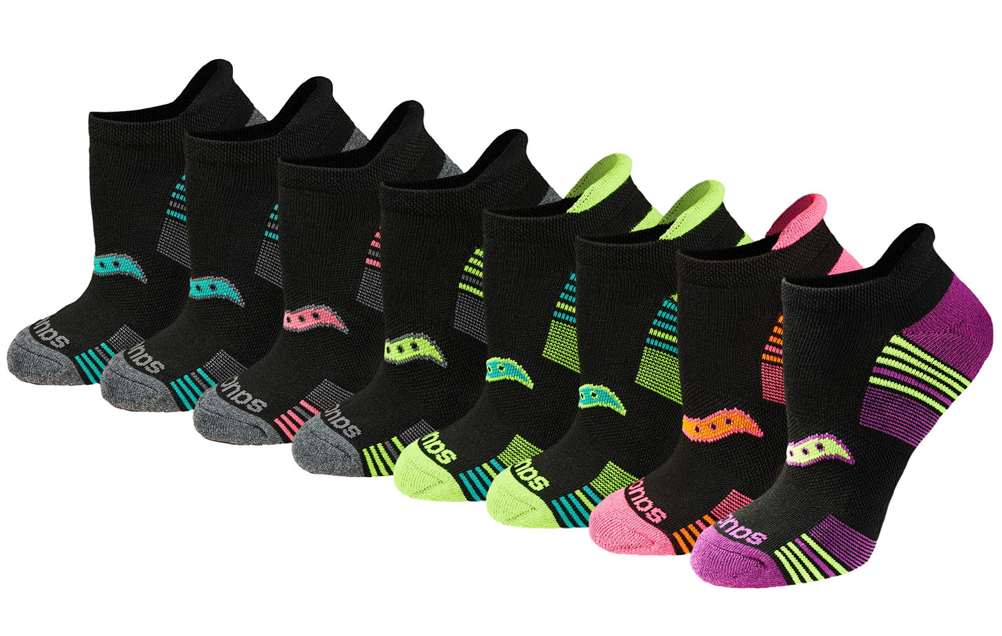 Saucony womens Performance Heel Tab Athletic (8 & 16 Pairs) Running Socks, Black Assorted Pairs, Shoe Size 10-13 US