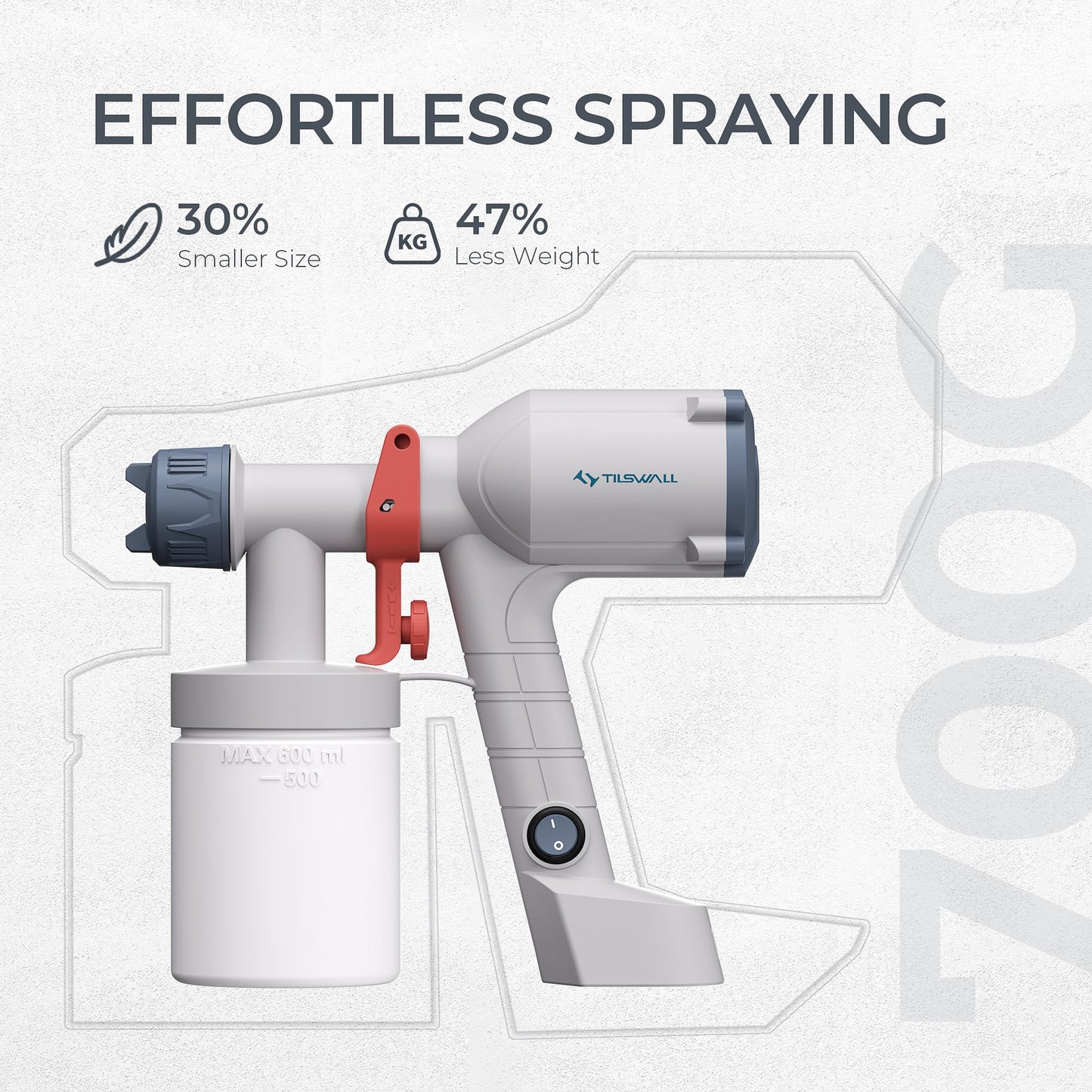 Tilswall Paint Sprayer, Ultra-Light Electric Spray Paint Gun with 20 fl oz Detachable Cup, 2 Nozzles & 3 Patterns, Perfect for Furniture, Cabinets, Fence, Walls, Doors, Garden & DIY, White