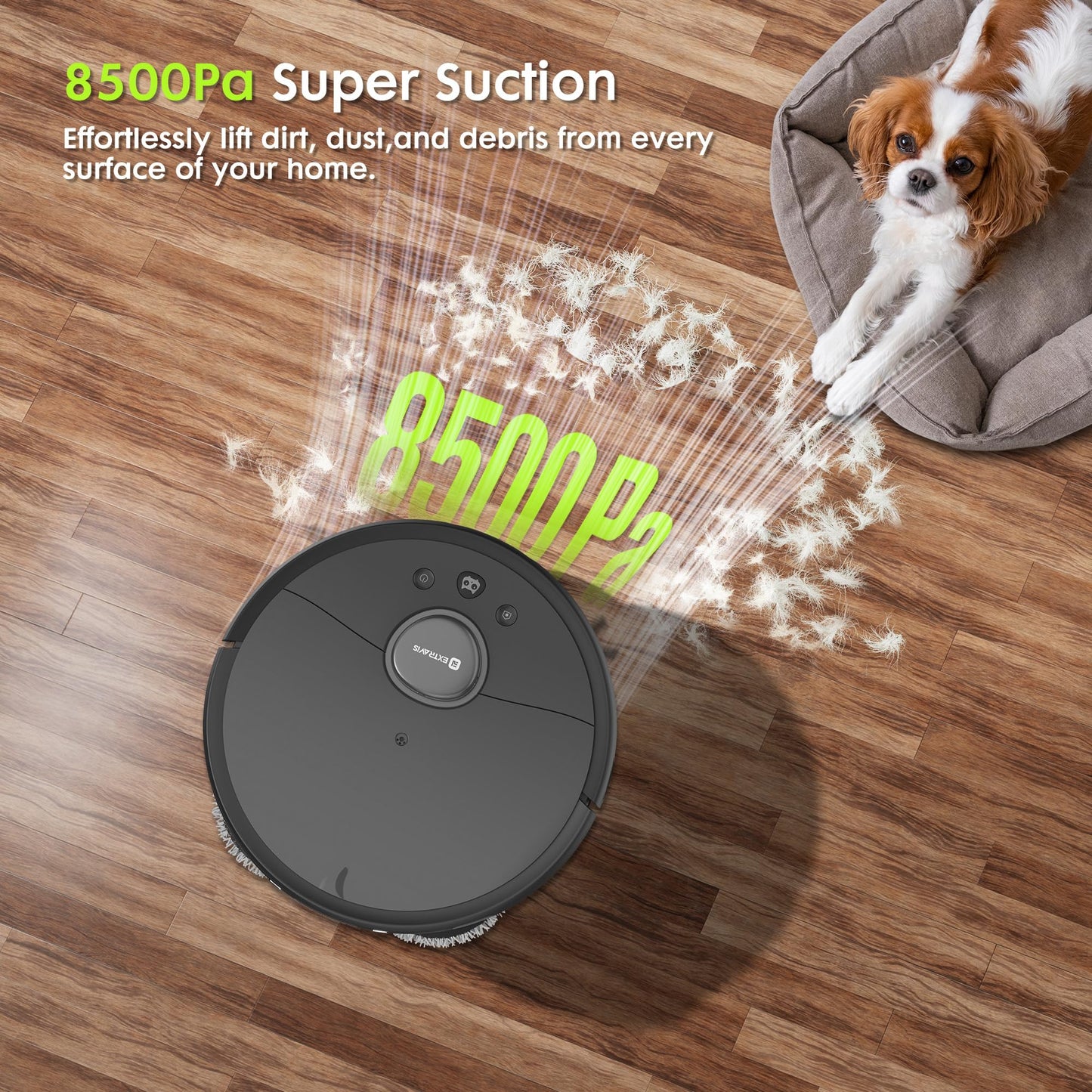 Robot Vacuum and Mop, V5 Pet Hair Tangle Cutter™, 8500Pa, 75-Day Capacity, Laser Navigation, Pet Laser, Ideal for Hair, Hard Floors, Tile, Carpet, Robotic Vacuums Cleaner for App/Alexa Control