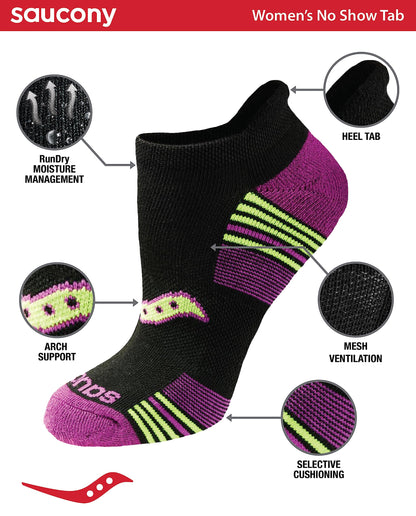 Saucony womens Performance Heel Tab Athletic (8 & 16 Pairs) Running Socks, Black Assorted Pairs, Shoe Size 10-13 US
