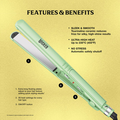 Conair Wicked Elphaba 1" Extra Long Ceramic Flat Iron, Straightener, Green